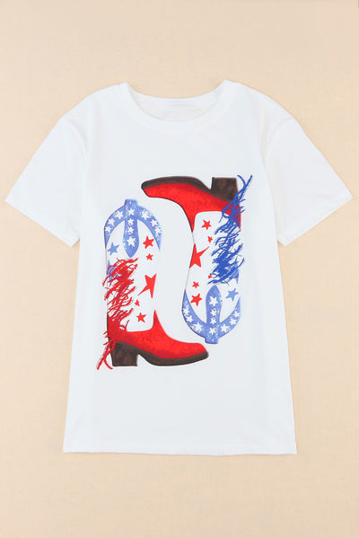 White American Flag Boots Graphic Tee-Graphic-MomFashion