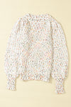 Beige Colorful Dots Cable Knit Crew Neck Sweater-Tops-MomFashion