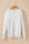 White Frayed Sequin Tiger Sweater-Tops-MomFashion