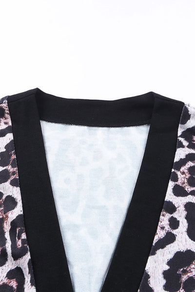 Black Leopard Detail Plus Size Cardigan-Plus Size-MomFashion