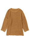 Brown Slouchy Textured Knit Loose Sweater-Tops-MomFashion