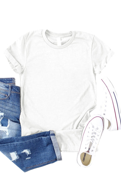 White Solid Color Crew Neck Tee-Tops-MomFashion