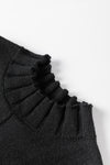 Black Mock Neck Batwing Short Sleeve Knit Sweater-Tops-MomFashion