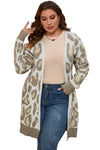 Beige Plus Size Leopard Pattern Cardigan-Plus Size-MomFashion