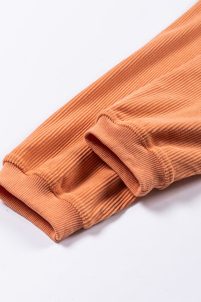 Orange Ribbed Corded Oversized Sweatshirt-Tops-MomFashion