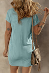 Blue Striped Ribbed Knit T-shirt Shift Dress-Dresses-MomFashion