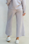 Light Grey Solid Textured Collared V Neck Top and Wide Leg Pants Set-Two Piece Sets/Pant Sets-MomFashion