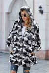 Gray Camo Print Soft Fleece Hooded Open Front Coat-Outerwear-MomFashion