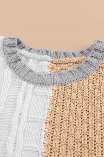 Brown Colorblock Mixed Textured Sweater-Tops-MomFashion