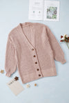 Khaki Buttoned Front Drop Shoulder Knitted Cardigan-Tops-MomFashion