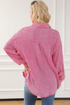 Pink Mineral Wash Crinkle Textured Chest Pockets Shirt-Tops-MomFashion