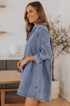 Sky Blue Buttoned Long Sleeve Denim Mini Dress-Dresses-MomFashion