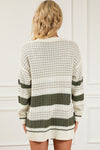 Green Colorblock Textured Knit Buttoned Cardigan-Tops-MomFashion