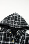 Black Plaid Pattern Sherpa Lined Hooded Shacket-Outerwear-MomFashion