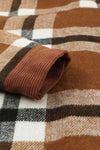 Brown Pocketed Buttoned Plaid Shirt Jacket-Outerwear-MomFashion