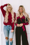 Fiery Red Velvet Pocketed Cut out Back Wide Leg Jumpsuit-Bottoms-MomFashion