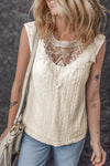 Apricot Guipure Lace Crochet Keyhole Back Tank Top-Tops-MomFashion