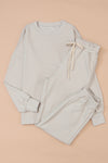 Beige Long Sleeve Top and Drawstring Pants Lounge Outfit-Loungewear-MomFashion