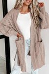 Apricot Ribbed Trim Eyelet Cable Knit Cardigan-Tops-MomFashion