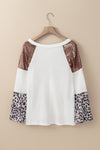 White Sequin Patchwork Bell Sleeve V Neck Tunic Top-Tops-MomFashion