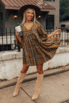 Brown Plaid Pattern Empire Waist Babydoll Dress-Dresses-MomFashion