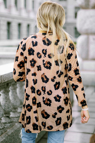 Leopard Printed Open Front Cardigan-Tops-MomFashion