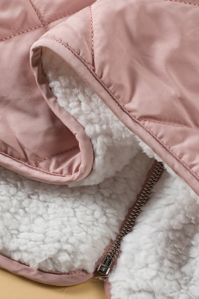 Pink Fleece Lined Quilted Vest Coats-Outerwear-MomFashion