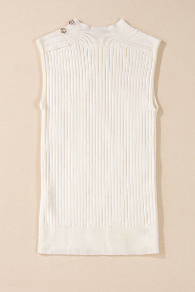 White Ribbed Knit High Neck Sweater Vest-Sweaters & Cardigans/Sweater Vests-MomFashion