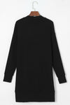 Black Thermal Waffle Knit Pocketed Cardigan-Tops-MomFashion