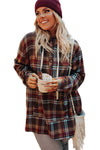 Red Plus Size Plaid Kangaroo Pocket Drawstring Hoodie-Plus Size-MomFashion