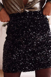 Black Sequin Bodycon Mini Skirt-Bottoms-MomFashion