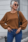 Faux Knit Jacquard Puffy Long Sleeve Top-Tops-MomFashion