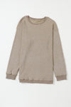 Khaki Solid Ribbed Knit Round Neck Pullover Sweatshirt-Tops-MomFashion