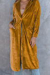 Yellow Retro Velvet Long Sleeve Pocket Coat-Outerwear-MomFashion