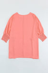 Pink Smocked Wrist Shift Top-Tops-MomFashion