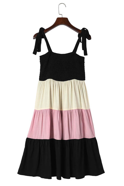 Black Multicolor Smocked Color Block Sleeveless Mini Dress-Dresses-MomFashion