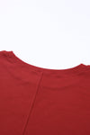 Red Solid Color Patchwork Long Sleeve Top-Tops-MomFashion