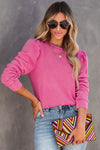 Rose Vintage Washed Puff Sleeve Sweatshirt-Tops-MomFashion