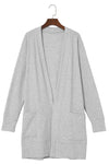 Light Gray Thermal Waffle Knit Pocketed Cardigan-Tops-MomFashion