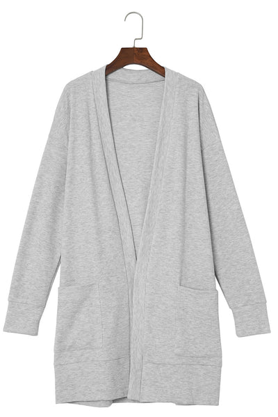 Light Gray Thermal Waffle Knit Pocketed Cardigan-Tops-MomFashion