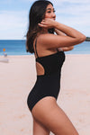 Black Twist Front Cut Out One-piece Swimsuit-Swimwear-MomFashion