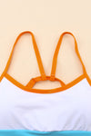 Orange Color Block Spaghetti Strap High Waist Bikini Swimsuit-Swimwear-MomFashion