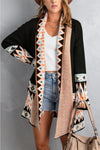 Black Aztec Print Open Front Knitted Cardigan-Tops-MomFashion