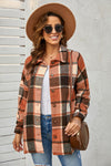 Orange Plaid Print Buttoned Shirt Jacket-Outerwear-MomFashion