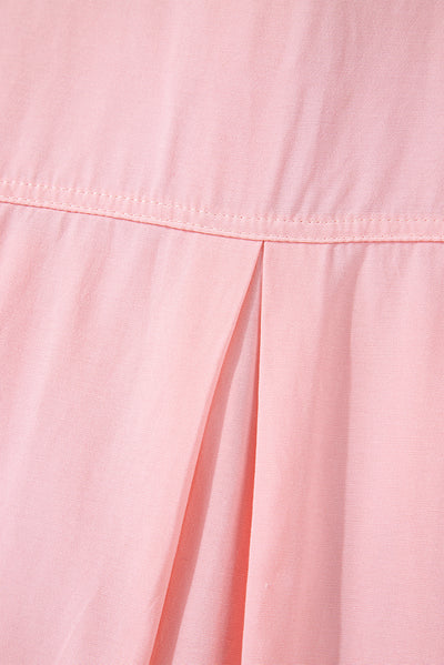 Pink Flap Pocket Tab Sleeve Button-Down Plus Size Shirt-Plus Size-MomFashion
