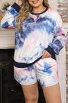 Multicolour Plus Tie Dye Ribbed Trim Top Pocketed Shorts Set-Plus Size-MomFashion