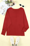 Red Solid Color Patchwork Long Sleeve Top-Tops-MomFashion