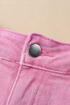 Pink Frayed Edge Mid Rise Denim Shorts-Bottoms-MomFashion