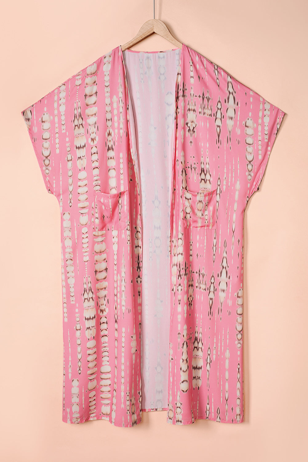 Pink Bohemian Tie Dye Oversize Long Kimono-Outerwear-MomFashion