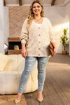 Apricot Plus Size Knitted Hollow out Button up Cardigan-Plus Size-MomFashion